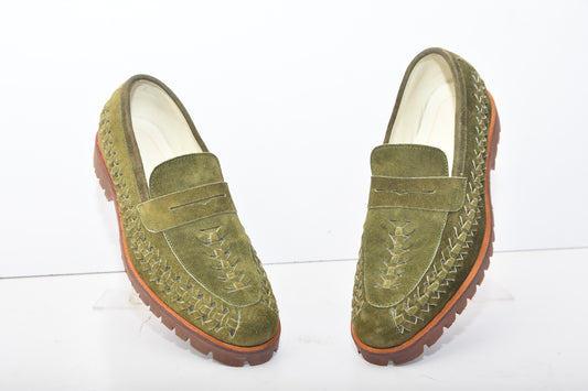 Handmade New Suede Leather Knitted Loafers